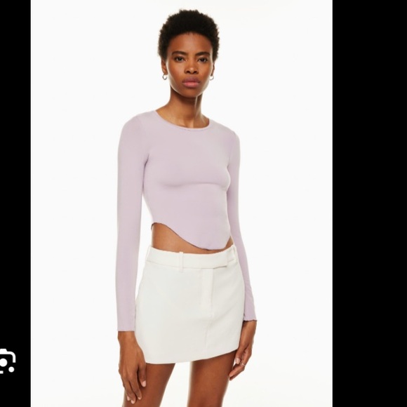 Aritzia Wilfred Potion Rounded Baseball Hem Cropped Jersey Longsleeve Top - Picture 2 of 10